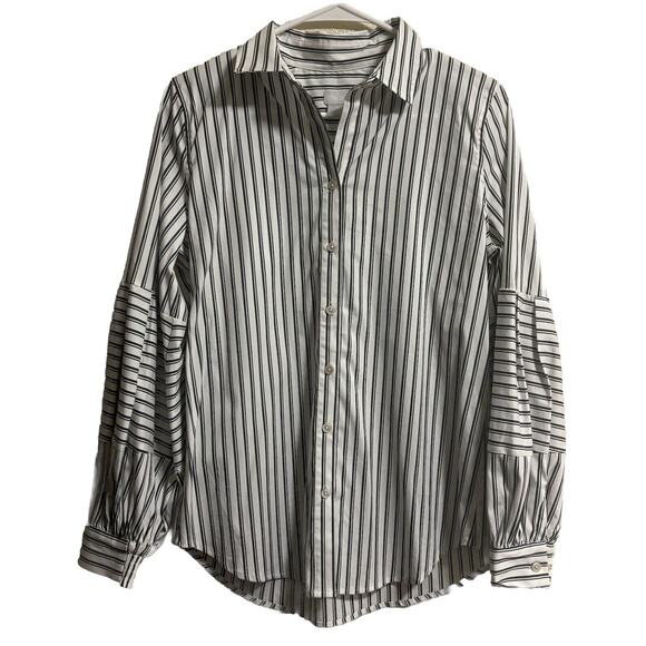 NWT Chico’s Size 0 (S) Poplin Button Up Billow Sleeve Striped Academia Office - Picture 1 of 10